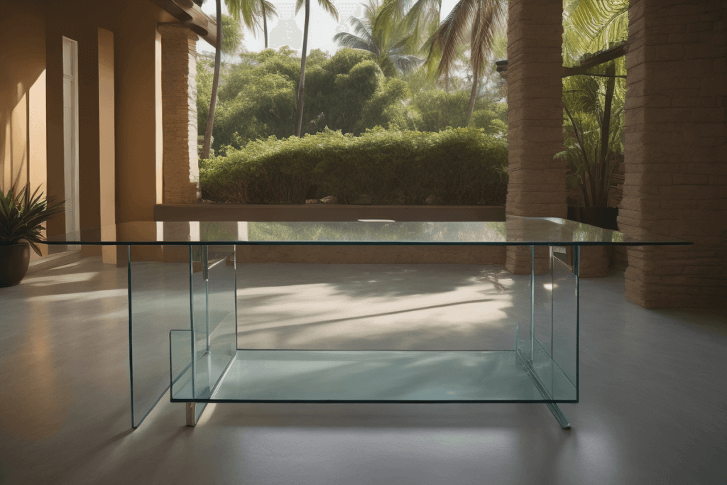 Glass Office Desk standing in the house in front of jungles