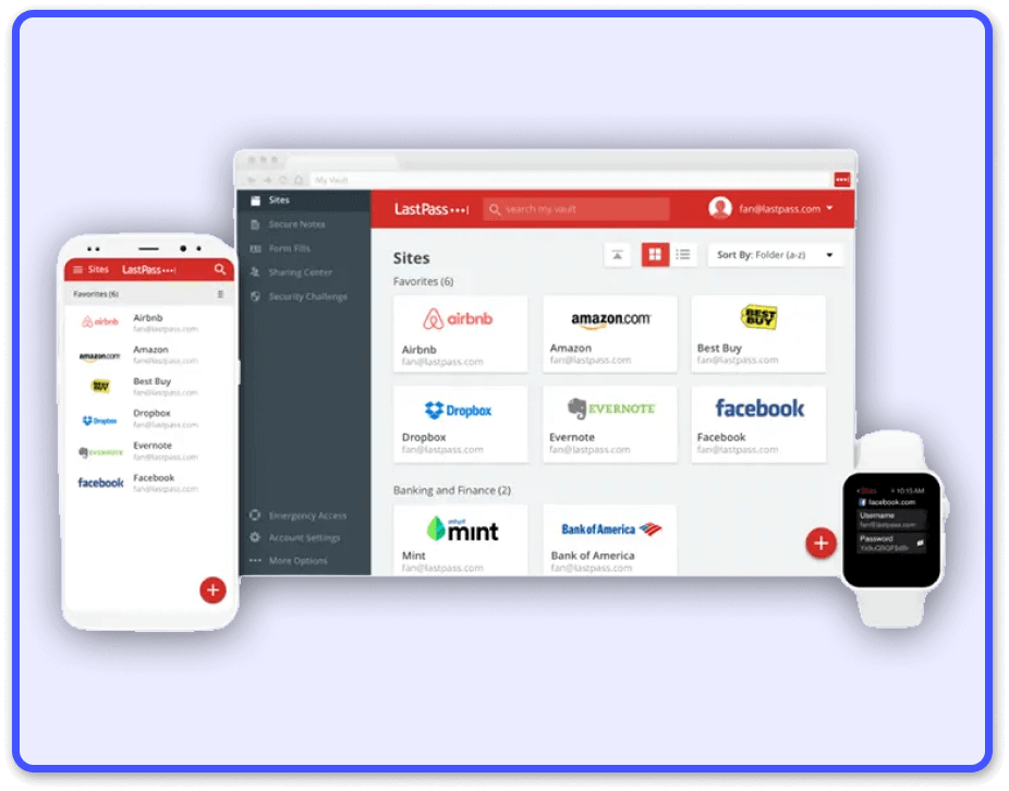 Screenshot of the LastPass Product. Useful instrument to manage all your password.