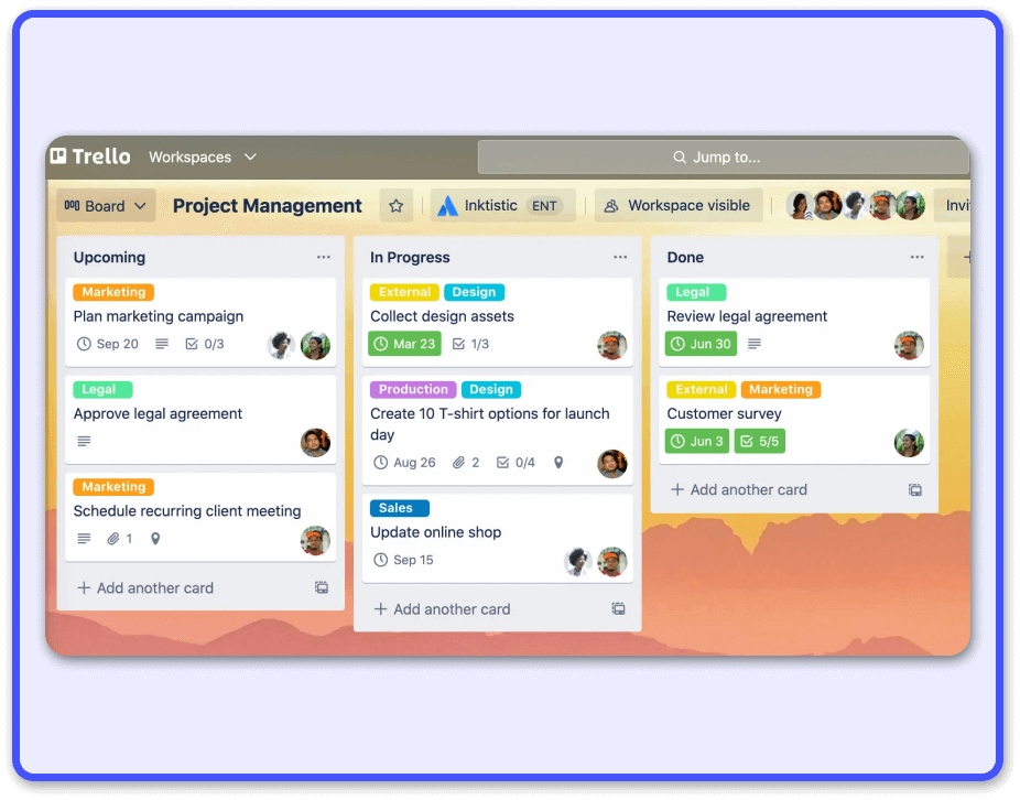 Screenshot of the Trello Software. Very practical software for project managers - both, remote and office.
