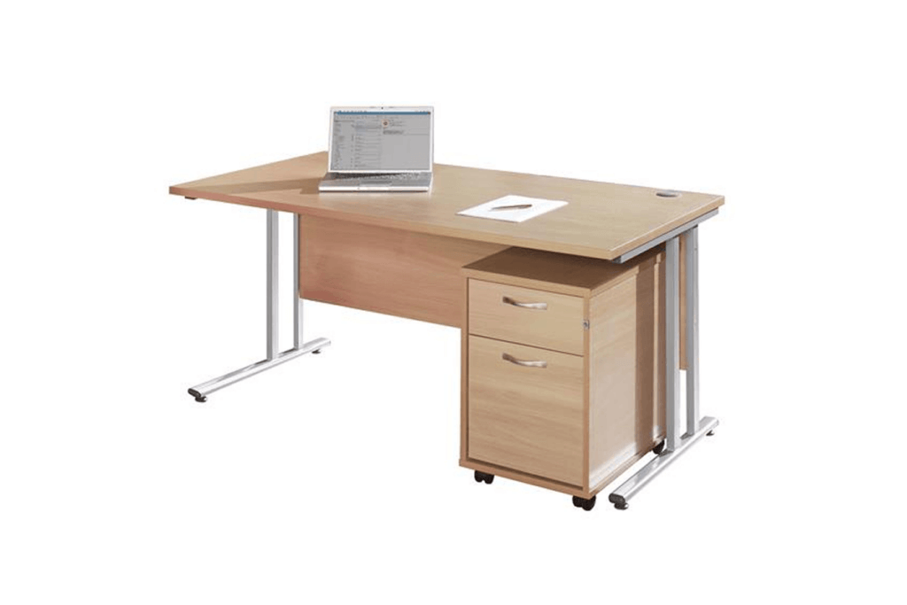 Standard Office Desk with a laptop, papers and a pen