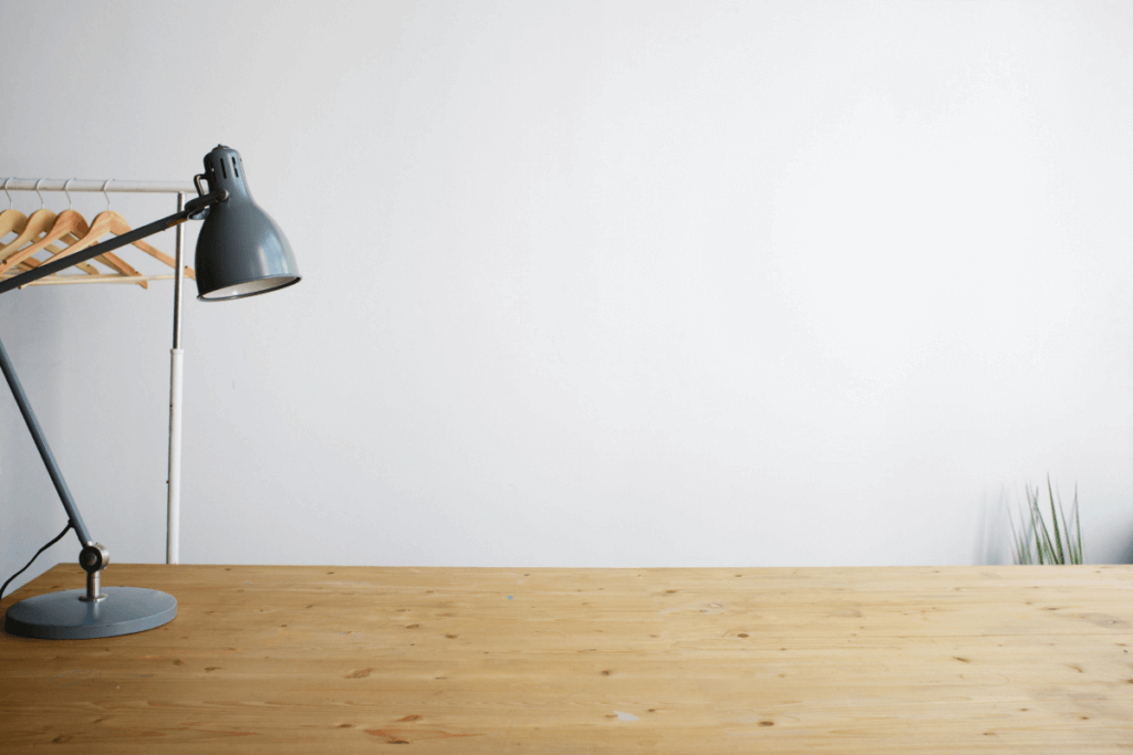 Wood Desk with a standing lamp